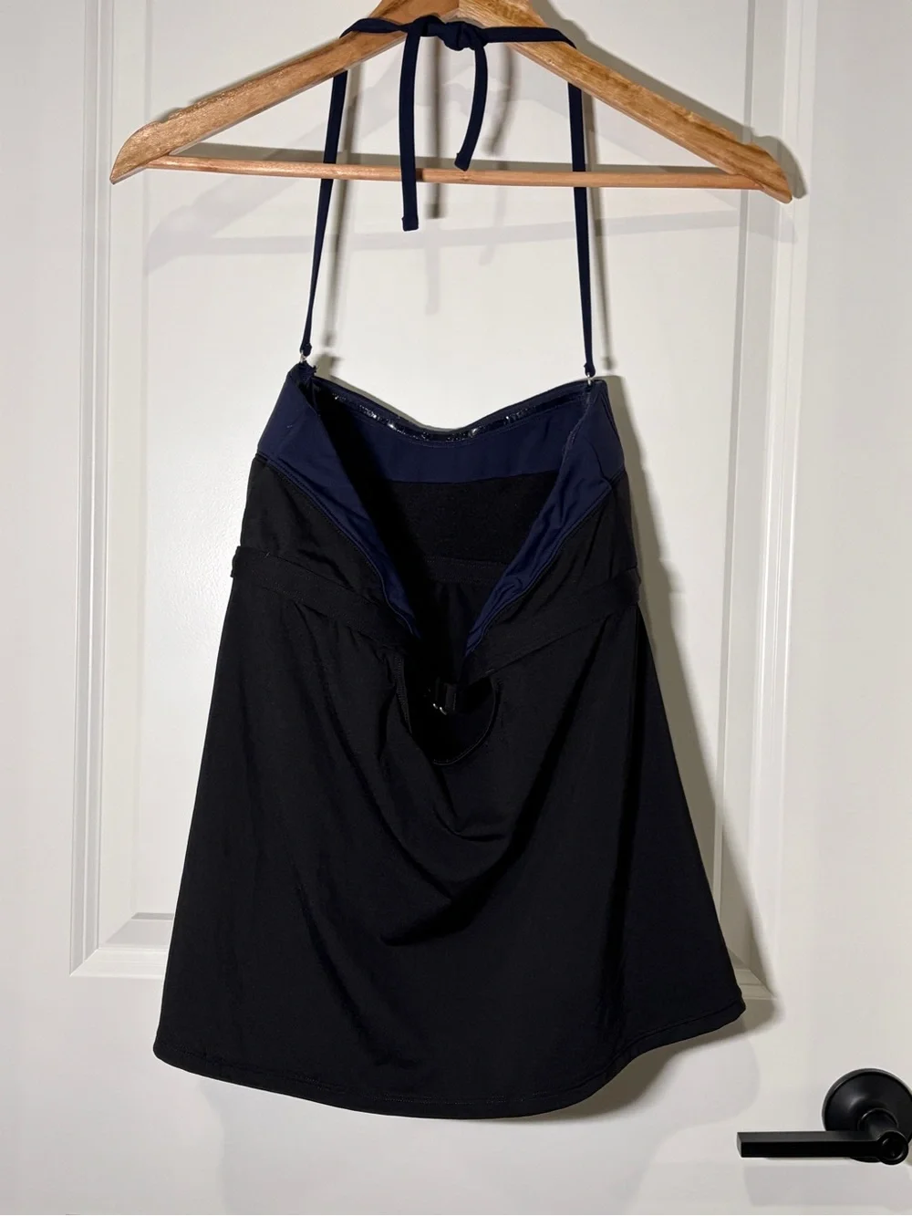 Athleta Colorblock Halter Swim Tankini Top Black Navy Blue Medium